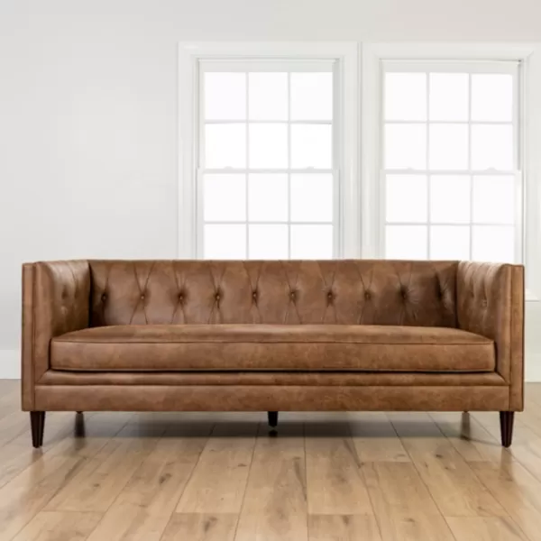 Sofas & Loveseats-Kirkland's Home Wyatt Chester Faux Leather Formal Sofa Brown