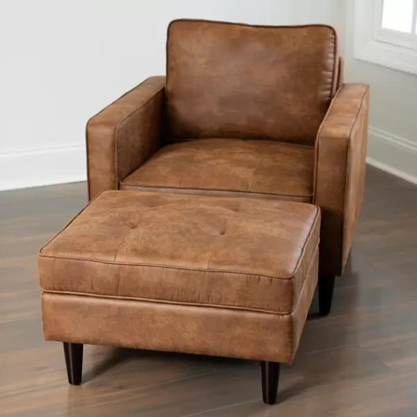 Benches & Ottomans-Kirkland's Home Wyatt Faux Leather Ottoman Brown