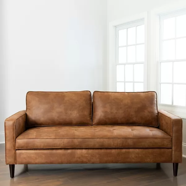 Sofas & Loveseats-Kirkland's Home Wyatt Faux Leather Sofa Brown