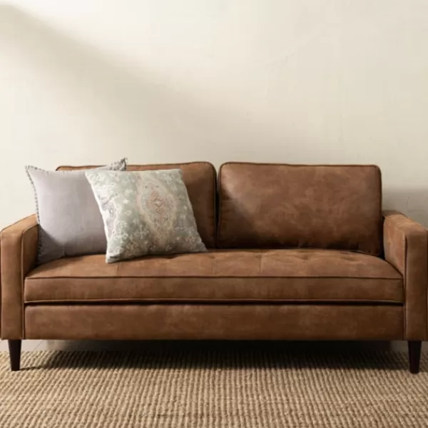 Sofas & Loveseats-Kirkland's Home Wyatt Faux Leather Sofa Brown