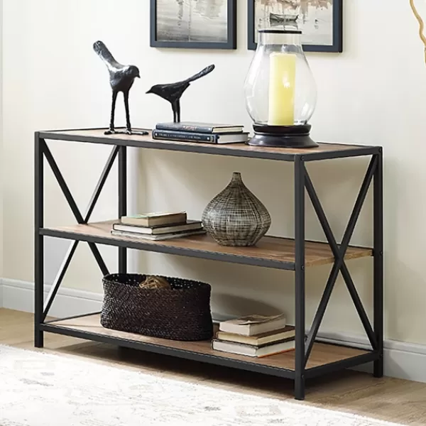 Office Furniture-Kirkland's Home X-Frame 3-Tier Barnwood Bookshelf