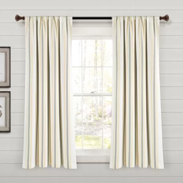 Curtains & Drapes-Kirkland's Home Yellow & Gray Farmhouse Curtain Panel Set, 63 In. Yellow/Gray