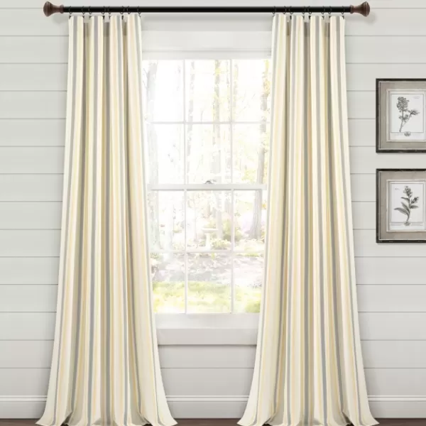 Curtains & Drapes-Kirkland's Home Yellow & Gray Farmhouse Curtain Panel Set, 95 In. Yellow/Gray