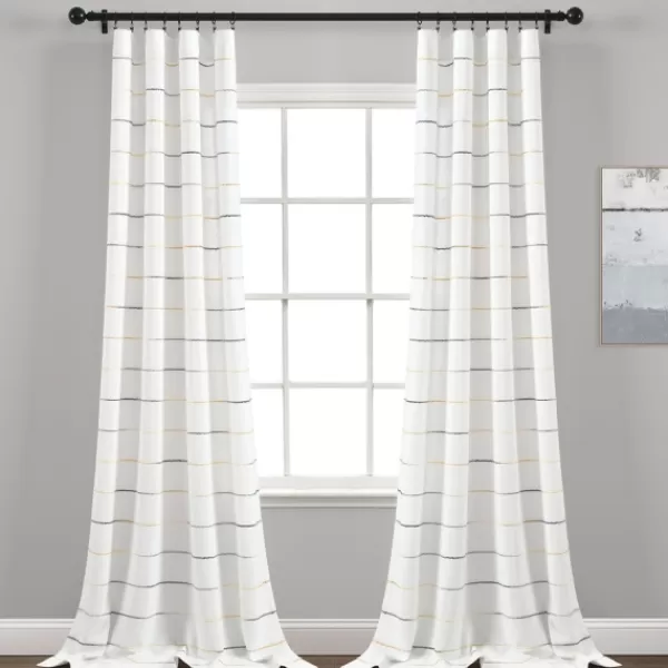 Curtains & Drapes-Kirkland's Home Yellow And Gray Stripe Curtain Panel Set, 95 In. White/Gray/Yellow