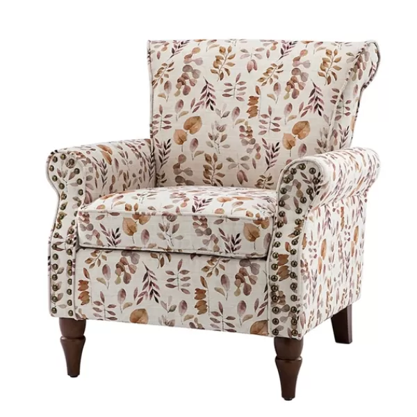 Accent Chairs-Kirkland's Home Yellow And Orange Leaf Upholstered Accent Chair Yellow/Orange