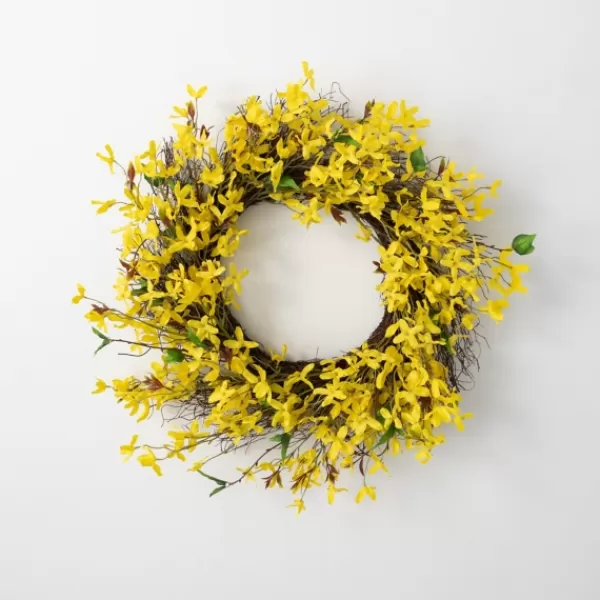 Wreaths-Kirkland's Home Yellow Blooming Forsythia Twig Wreath Yellow/Brown