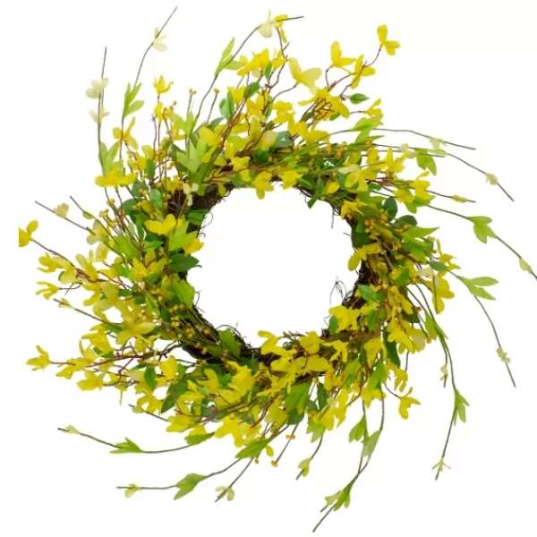 Wreaths-Kirkland's Home Yellow Forsythia Spiral Wreath Yellow/Green