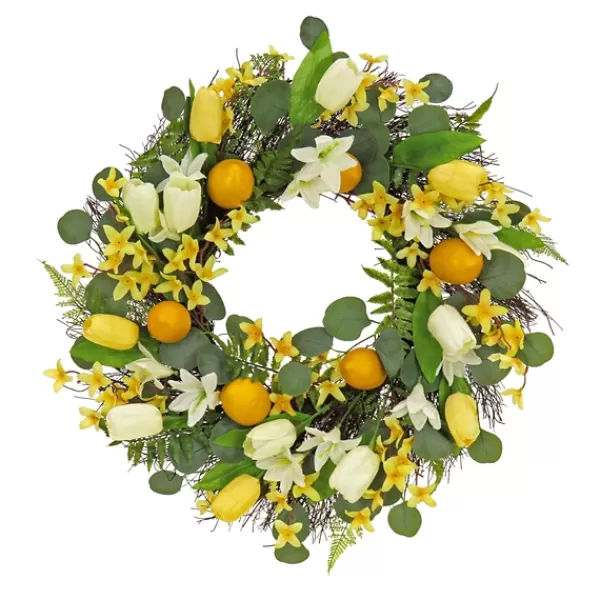 Wreaths-Kirkland's Home Yellow Tulip And Lemon Wreath Yellow/Green