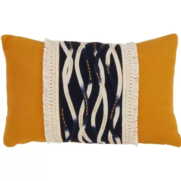 Pillows-Kirkland's Home Yellow Wave Stitched Fringe Lumbar Pillow Yellow/Black