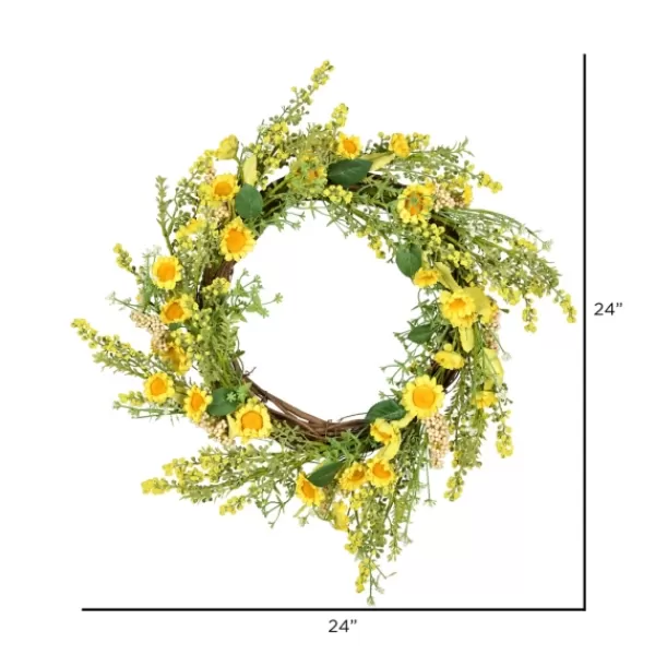 Wreaths-Kirkland's Home Yellow Wild Sunflower Wreath Yellow/Green