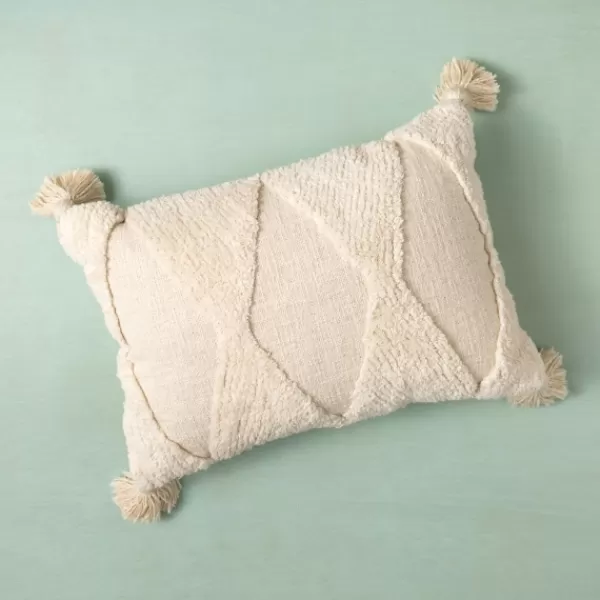 Pillows-Kirkland's Home Zoey Diamond Tufted Lumbar Pillow Ivory